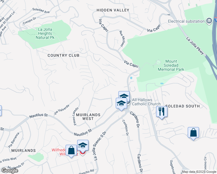 map of restaurants, bars, coffee shops, grocery stores, and more near 2025 Caminito El Canario in San Diego