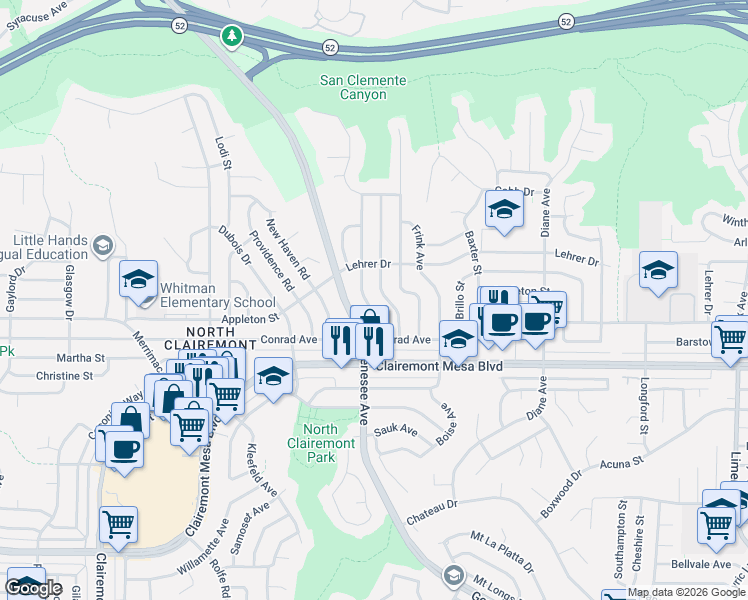 map of restaurants, bars, coffee shops, grocery stores, and more near 4981 Genesee Avenue in San Diego