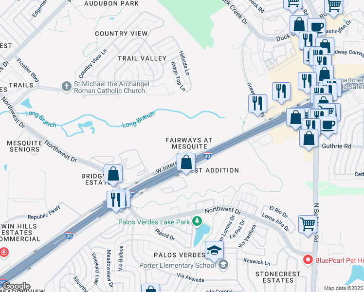 map of restaurants, bars, coffee shops, grocery stores, and more near 801 U.S. 67 in Mesquite