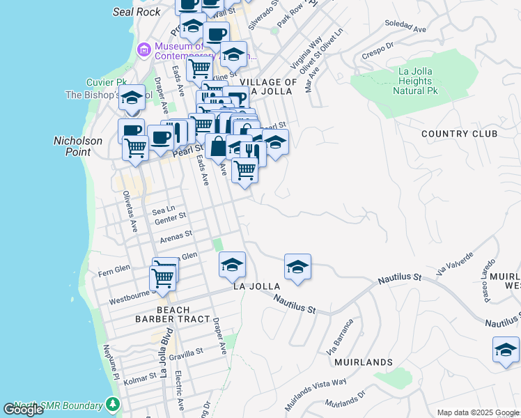 map of restaurants, bars, coffee shops, grocery stores, and more near in San Diego County