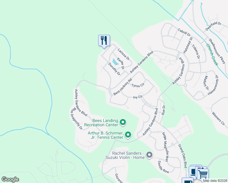 map of restaurants, bars, coffee shops, grocery stores, and more near 749 Bent Hickory Road in Charleston