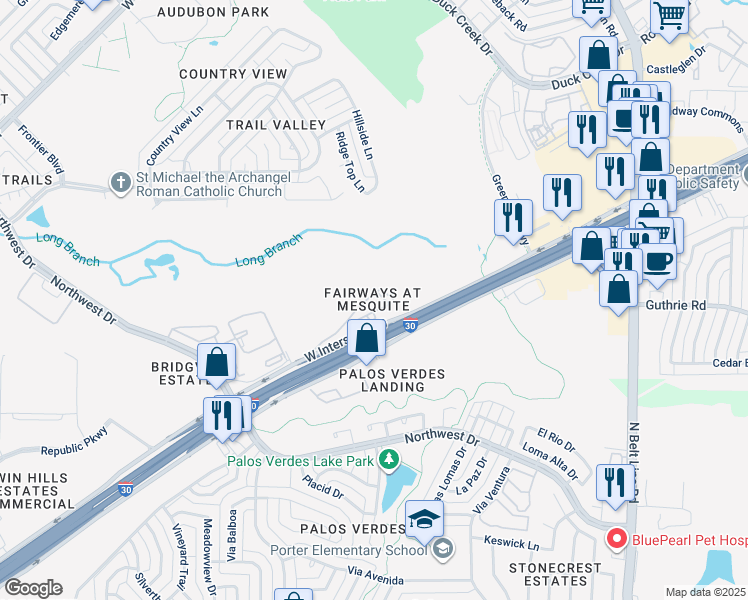 map of restaurants, bars, coffee shops, grocery stores, and more near 819 Interstate 30 Frontage Road in Mesquite