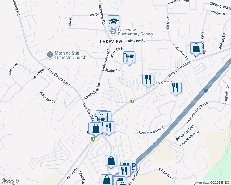 map of restaurants, bars, coffee shops, grocery stores, and more near in Lakeside