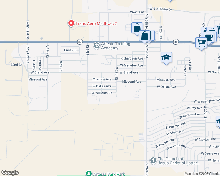 map of restaurants, bars, coffee shops, grocery stores, and more near 2802 West Williams Avenue in Artesia