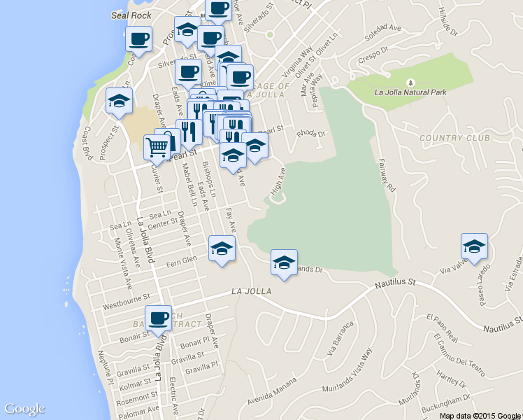 map of restaurants, bars, coffee shops, grocery stores, and more near 1049 Genter St in San Diego