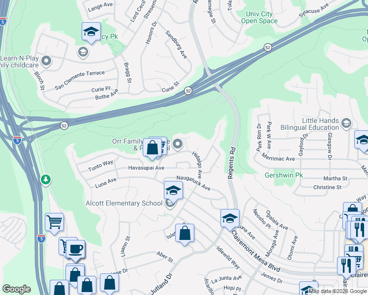 map of restaurants, bars, coffee shops, grocery stores, and more near 4930 Edwin Place in San Diego