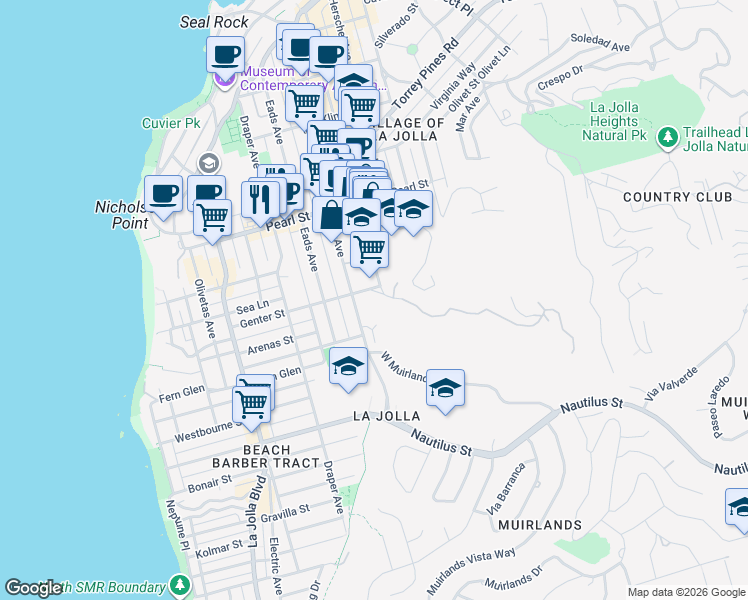 map of restaurants, bars, coffee shops, grocery stores, and more near 935 Genter Street in San Diego