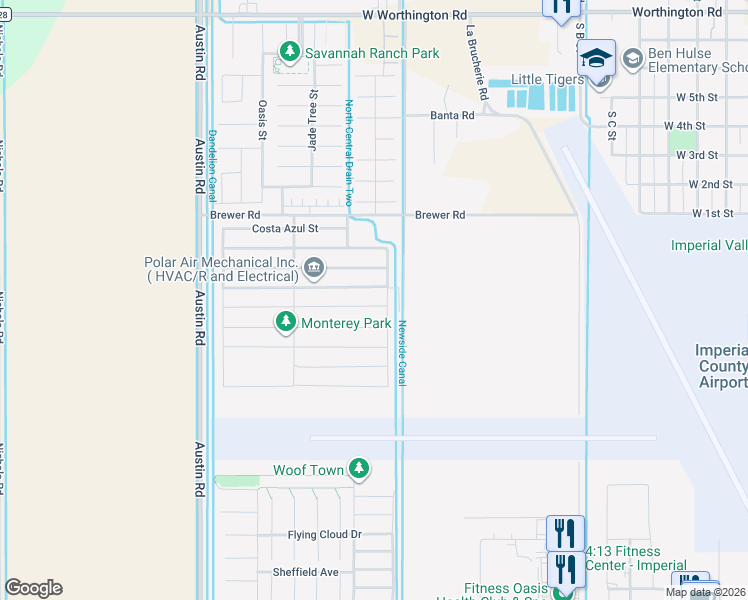map of restaurants, bars, coffee shops, grocery stores, and more near 660 Las Lomas Street in Imperial