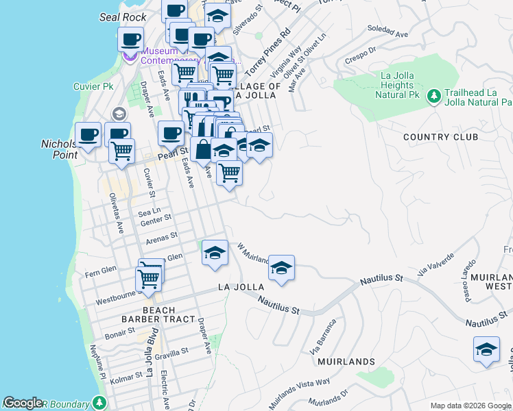 map of restaurants, bars, coffee shops, grocery stores, and more near 1049 Genter St in San Diego