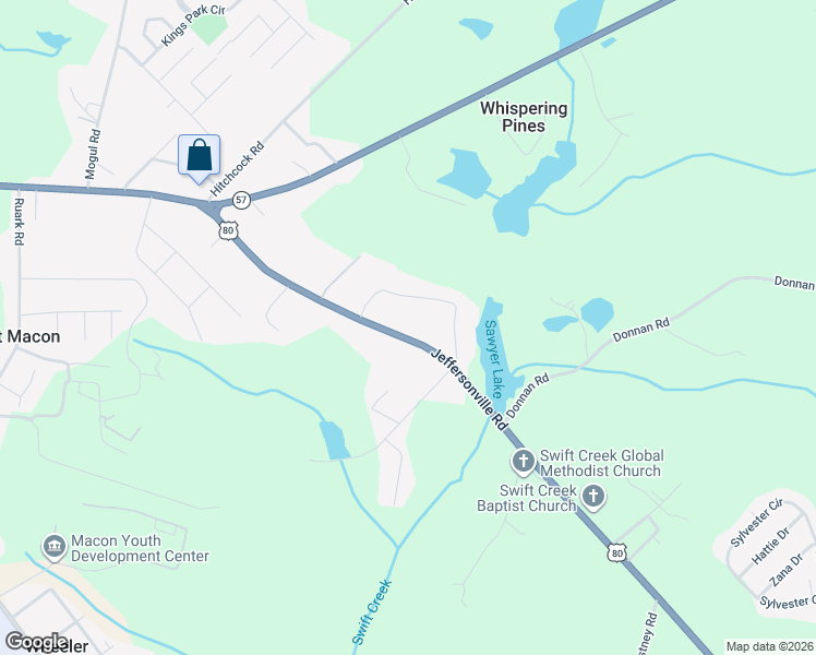 map of restaurants, bars, coffee shops, grocery stores, and more near 4044 Jeffersonville Road in Macon