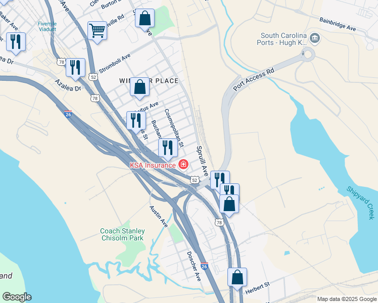 map of restaurants, bars, coffee shops, grocery stores, and more near 1990 Joppa Avenue in North Charleston
