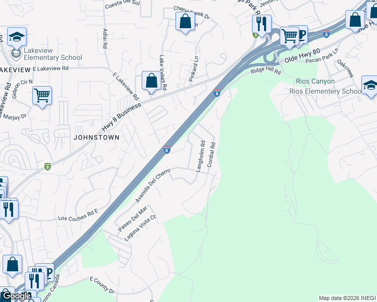 map of restaurants, bars, coffee shops, grocery stores, and more near 8642 Castano Lane in El Cajon