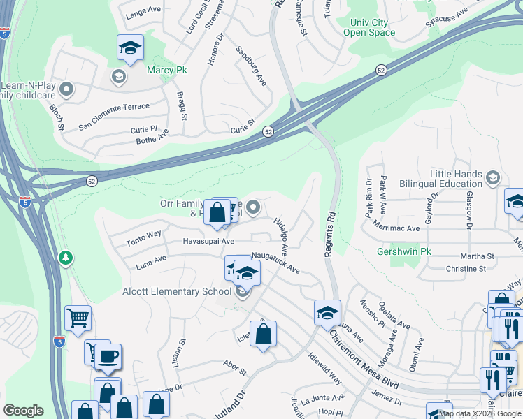 map of restaurants, bars, coffee shops, grocery stores, and more near 4940 Edwin Place in San Diego