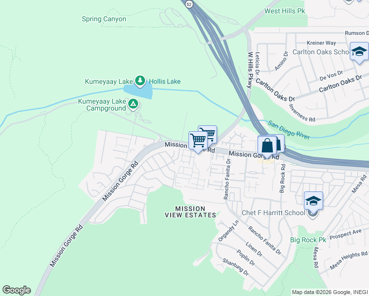 map of restaurants, bars, coffee shops, grocery stores, and more near 1921 Bassett Lane in Santee