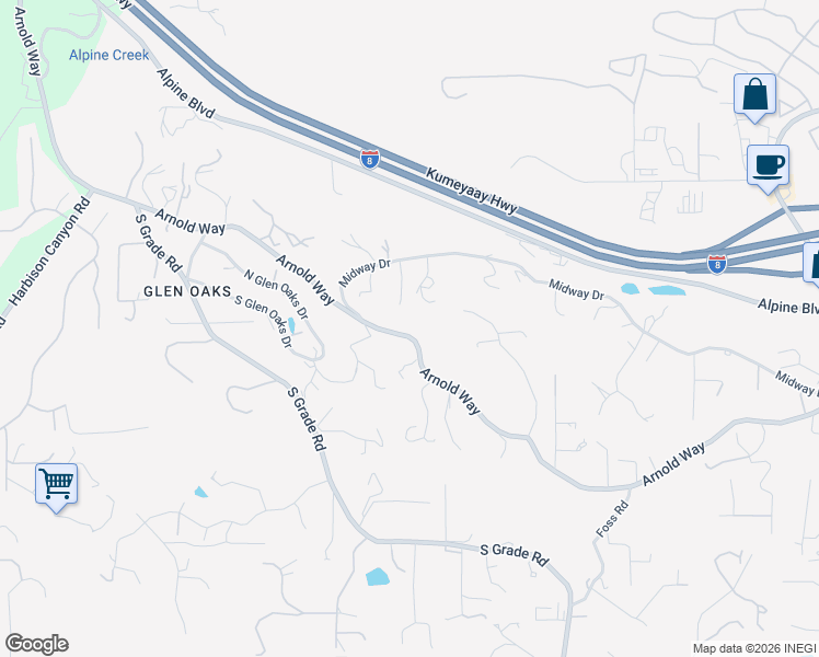 map of restaurants, bars, coffee shops, grocery stores, and more near 916 Arnold Way in Alpine