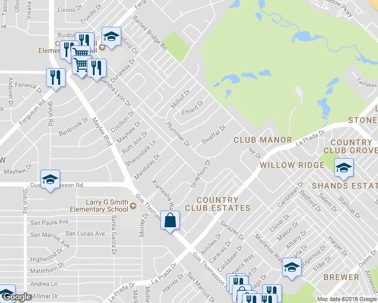 map of restaurants, bars, coffee shops, grocery stores, and more near 4824 Sandra Lynn Drive in Mesquite