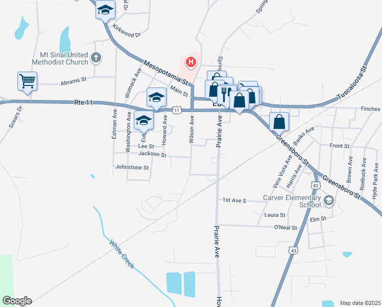 map of restaurants, bars, coffee shops, grocery stores, and more near 243 Wilson Avenue in Eutaw