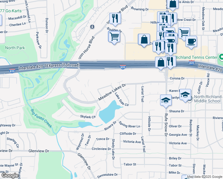 map of restaurants, bars, coffee shops, grocery stores, and more near 4904 Pebble Court in Fort Worth