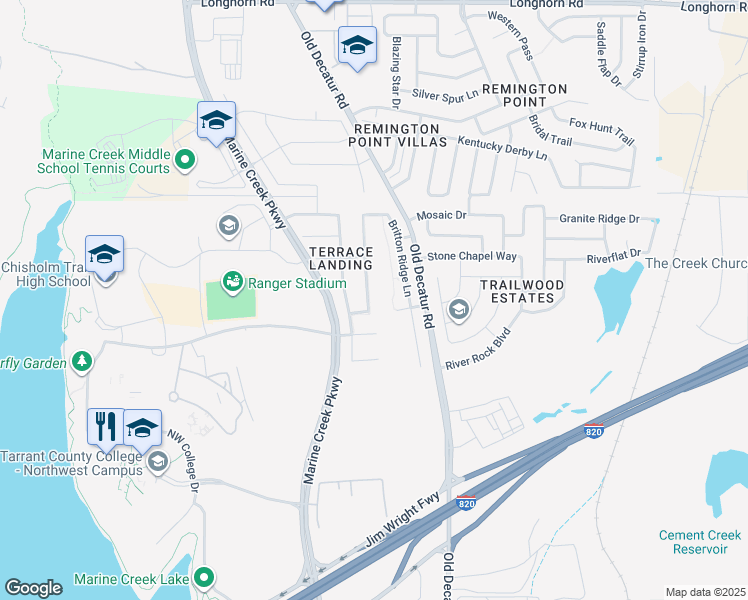 map of restaurants, bars, coffee shops, grocery stores, and more near 5136 Austin Ridge Drive in Fort Worth