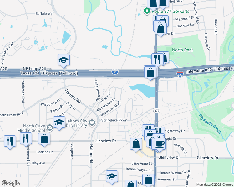 map of restaurants, bars, coffee shops, grocery stores, and more near 5204 Westgrove Boulevard in Haltom City