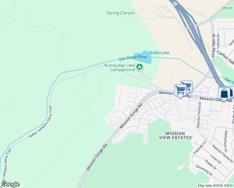 map of restaurants, bars, coffee shops, grocery stores, and more near 8752 Wahl Street in Santee