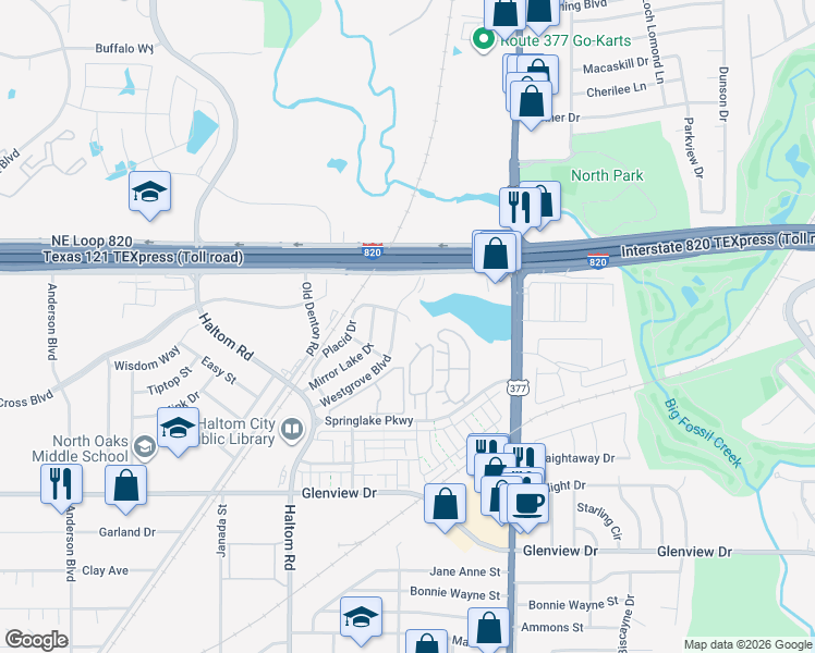 map of restaurants, bars, coffee shops, grocery stores, and more near 5204 Westgrove Boulevard in Haltom City
