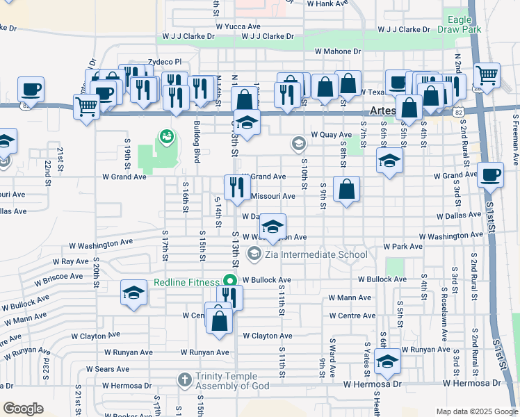 map of restaurants, bars, coffee shops, grocery stores, and more near in Artesia