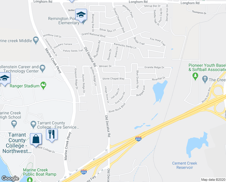 map of restaurants, bars, coffee shops, grocery stores, and more near 5165 Cliff Oaks Drive in Fort Worth