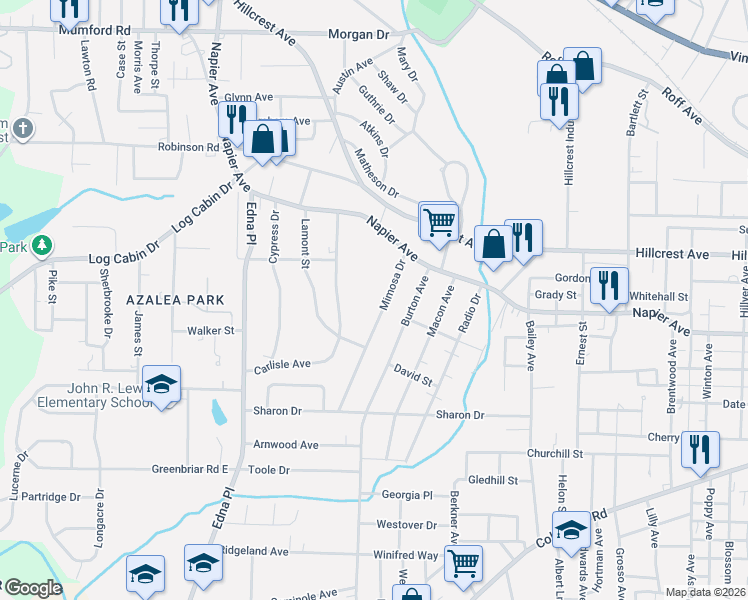 map of restaurants, bars, coffee shops, grocery stores, and more near 1136 Carlisle Avenue in Macon