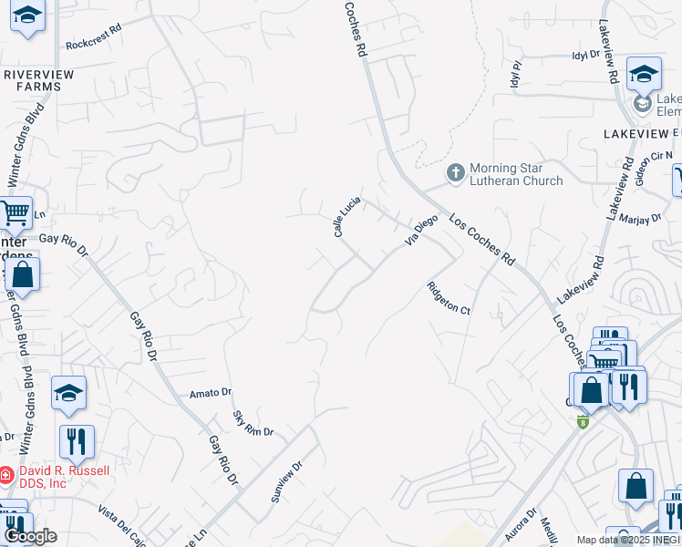 map of restaurants, bars, coffee shops, grocery stores, and more near 8801 Via Diego Terrace in Lakeside