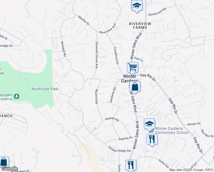 map of restaurants, bars, coffee shops, grocery stores, and more near 8815 Almond Road in Lakeside