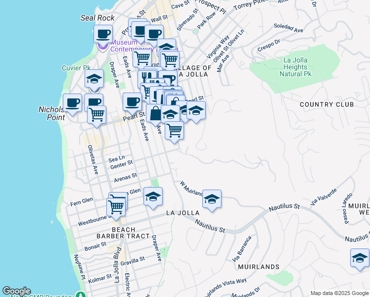 map of restaurants, bars, coffee shops, grocery stores, and more near 1000 Genter Street in San Diego