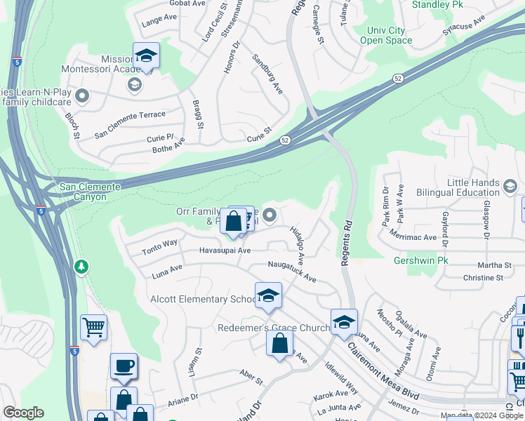 map of restaurants, bars, coffee shops, grocery stores, and more near 2918 Edell Place in San Diego
