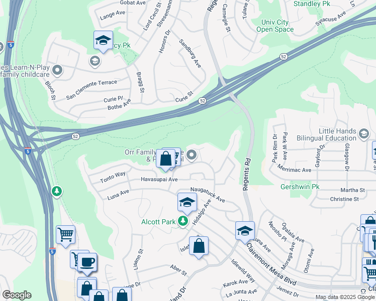map of restaurants, bars, coffee shops, grocery stores, and more near 2918 Edell Place in San Diego