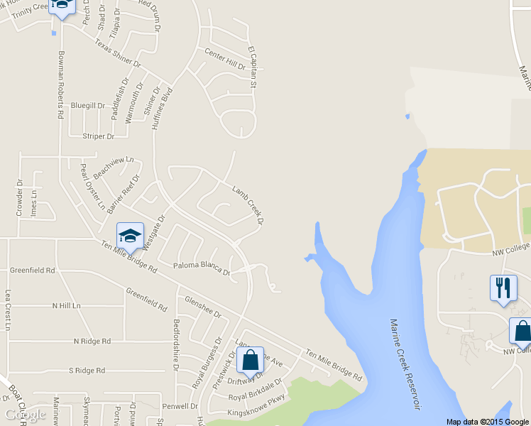 map of restaurants, bars, coffee shops, grocery stores, and more near 5900 Lamb Creek Drive in Fort Worth