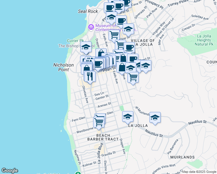 map of restaurants, bars, coffee shops, grocery stores, and more near 7331 Draper Avenue in San Diego