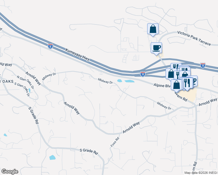 map of restaurants, bars, coffee shops, grocery stores, and more near 1259 Midway Drive in Alpine
