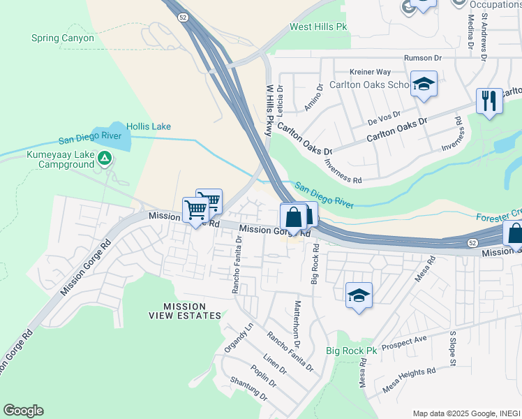 map of restaurants, bars, coffee shops, grocery stores, and more near 95 Via Sovana in Santee