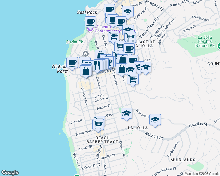 map of restaurants, bars, coffee shops, grocery stores, and more near 7339 Draper Avenue in San Diego