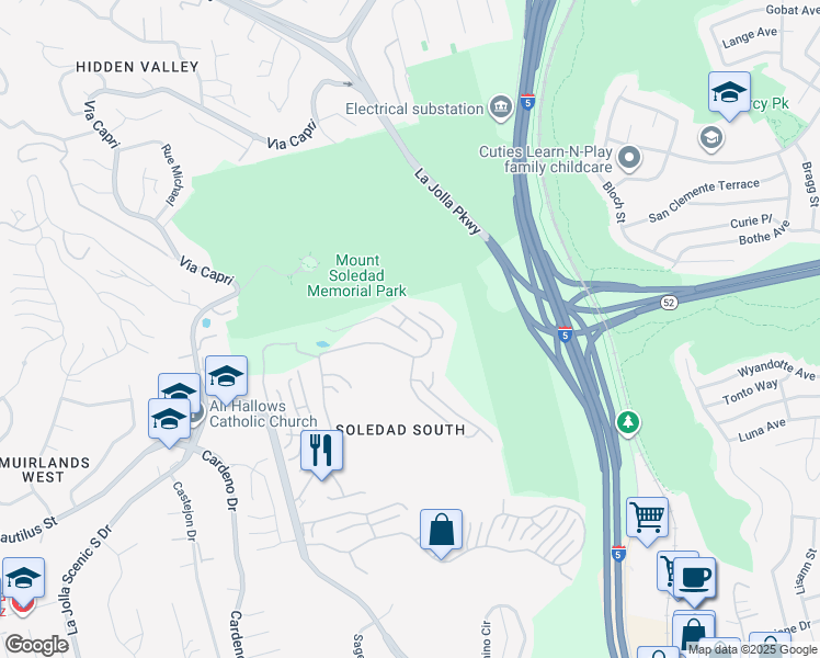 map of restaurants, bars, coffee shops, grocery stores, and more near 6643 Caminito Hermitage in San Diego