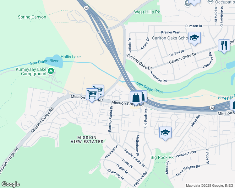 map of restaurants, bars, coffee shops, grocery stores, and more near 120 Via Sovana in Santee