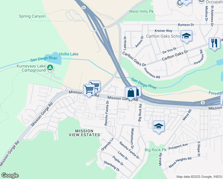 map of restaurants, bars, coffee shops, grocery stores, and more near 178 Via Montisi in Santee