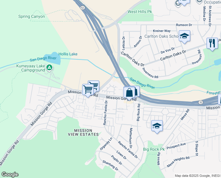 map of restaurants, bars, coffee shops, grocery stores, and more near 162 Via Montisi in Santee