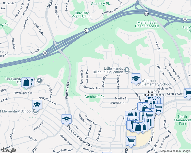 map of restaurants, bars, coffee shops, grocery stores, and more near 5060 Argonne Court in San Diego