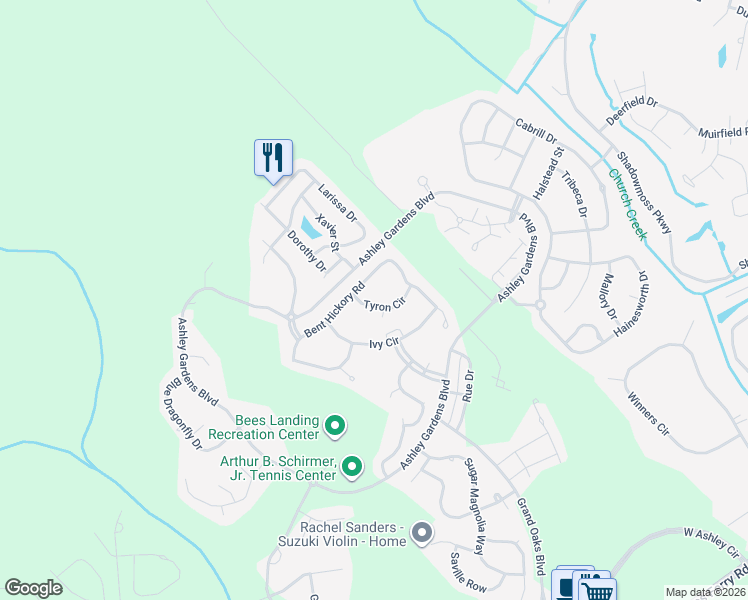 map of restaurants, bars, coffee shops, grocery stores, and more near 794 Bent Hickory Road in Charleston