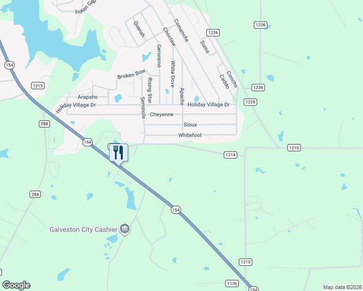 map of restaurants, bars, coffee shops, grocery stores, and more near County Road 1214 in Quitman