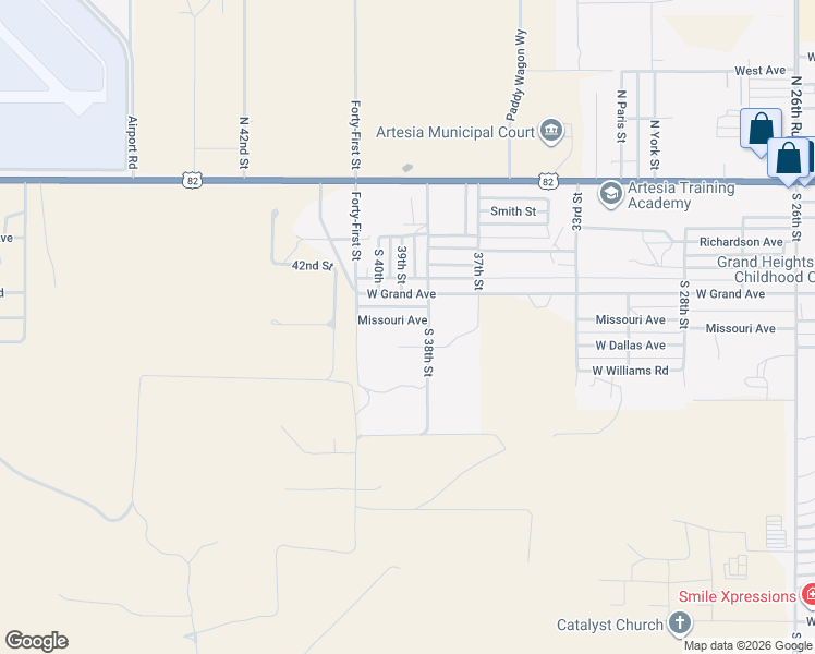 map of restaurants, bars, coffee shops, grocery stores, and more near 3805 Missouri Avenue in Artesia