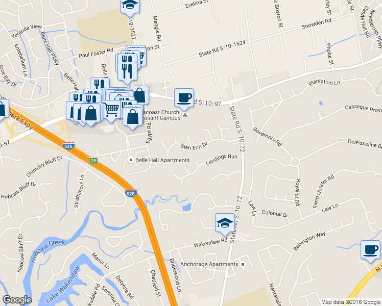 map of restaurants, bars, coffee shops, grocery stores, and more near 1551 Glen Erin Drive in Mount Pleasant