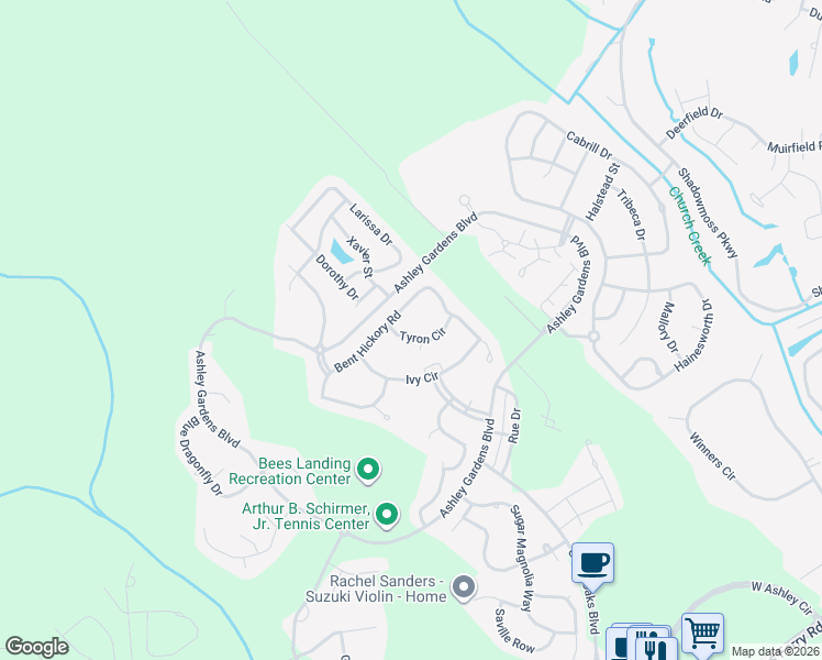 map of restaurants, bars, coffee shops, grocery stores, and more near 794 Bent Hickory Road in Charleston