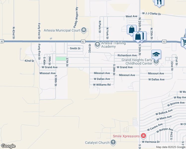 map of restaurants, bars, coffee shops, grocery stores, and more near 3203 Missouri Avenue in Artesia